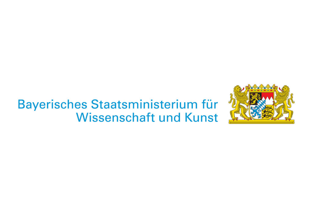 ein Schriftzug links in blau und rechts zwei Löwen als Wappen.