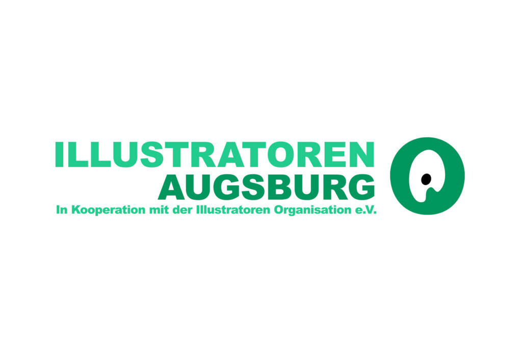 Auf einem weißen Hintergrund verläuft ein gründer Schriftzug Illustratoren Augsburg.