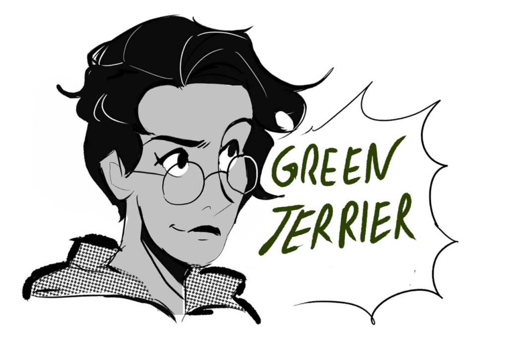 Gezeichnetes Portrait von Green Terrier